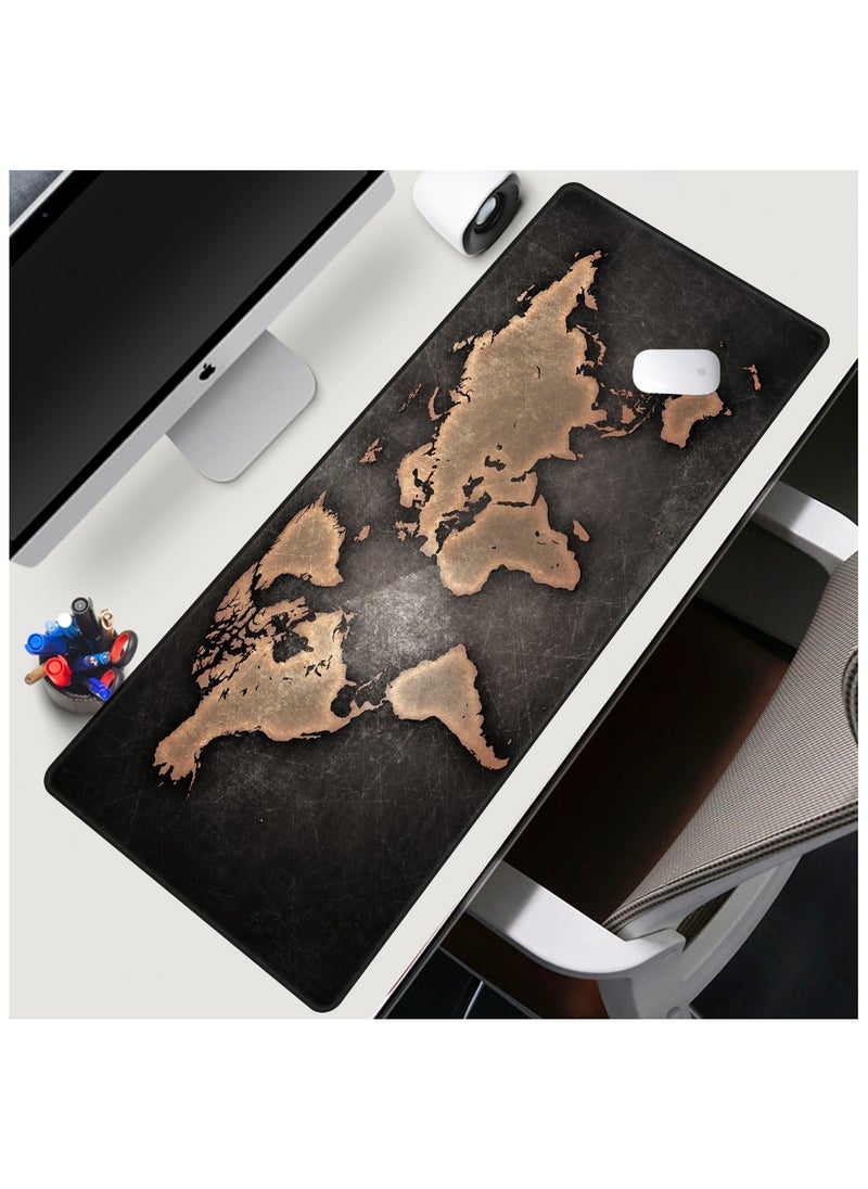 Fabienne - Large Mouse Pad Extended Gaming Mouse Pad 90x40cm Non-Slip Rubber Base World Map Mouse pad Office Desk Mat Desk Pad Smooth Surface for Precision Gaming & Work Black/Bronze - Image 1