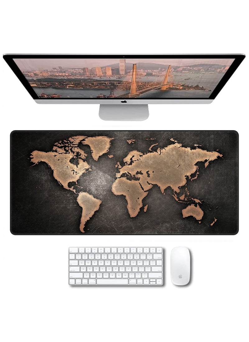 Fabienne - Large Mouse Pad Extended Gaming Mouse Pad 90x40cm Non-Slip Rubber Base World Map Mouse pad Office Desk Mat Desk Pad Smooth Surface for Precision Gaming & Work Black/Bronze - Image 1