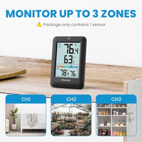 Newentor Indoor Outdoor Thermometer Wireless, Weather Stations Wireless Indoor Outdoor, Outdoor Thermometers for Patio House, Black with 1 Sensor - Image 3