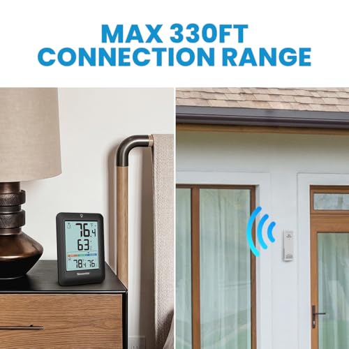 Newentor Indoor Outdoor Thermometer Wireless, Weather Stations Wireless Indoor Outdoor, Outdoor Thermometers for Patio House, Black with 1 Sensor - Image 2