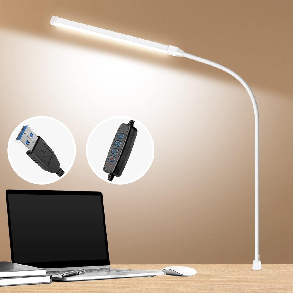 LED Desk lamp with Clamp, Eye-Caring Clip on Lights for Home Office, 3 Modes 10 Brightness, Long Flexible Gooseneck, Metal, Swing Arm Architect Task Table Lamps DESK LAMP XIAOJIAZI