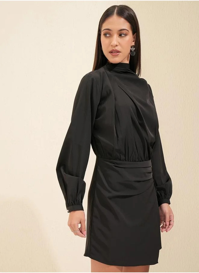 Tokyo Talkies Solid Balloon Sleeve Cowl Neck Jumpsuit with Buttons Detail by Styli