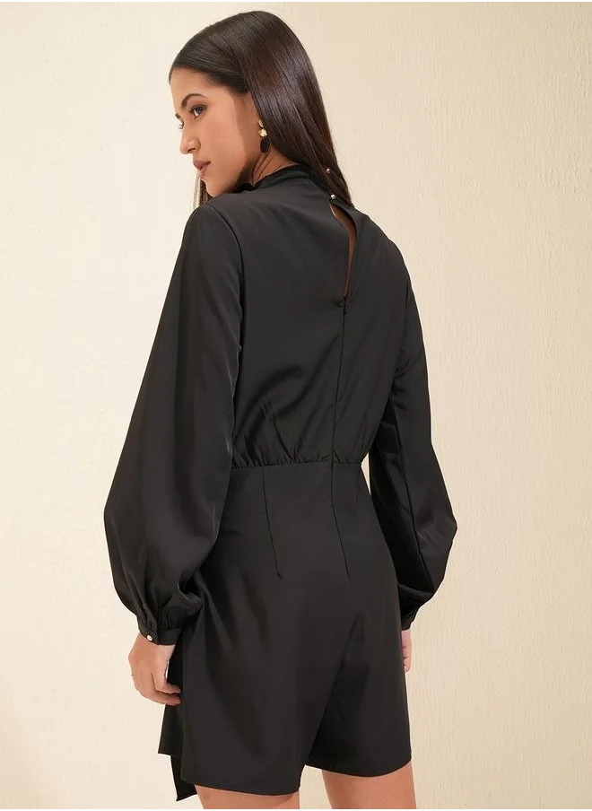 Tokyo Talkies Solid Balloon Sleeve Cowl Neck Jumpsuit with Buttons Detail by Styli