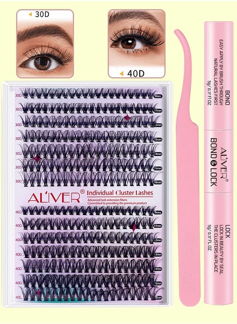 280 Pcs Lash Clusters, Lash Adhesive Glue & Lash Tweezer Set Eyelash Extensions Wispy False Eyelashes Lash Clusters DIY Eyelash Extensions Individual False Eyelashes for Women