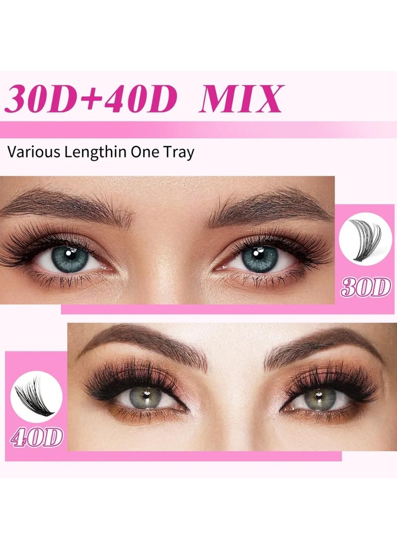 ALIVER 280 Pcs Lash Clusters, Lash Adhesive Glue & Lash Tweezer Set Eyelash Extensions Wispy False Eyelashes Lash Clusters DIY Eyelash Extensions Individual False Eyelashes for Women  - Image 2