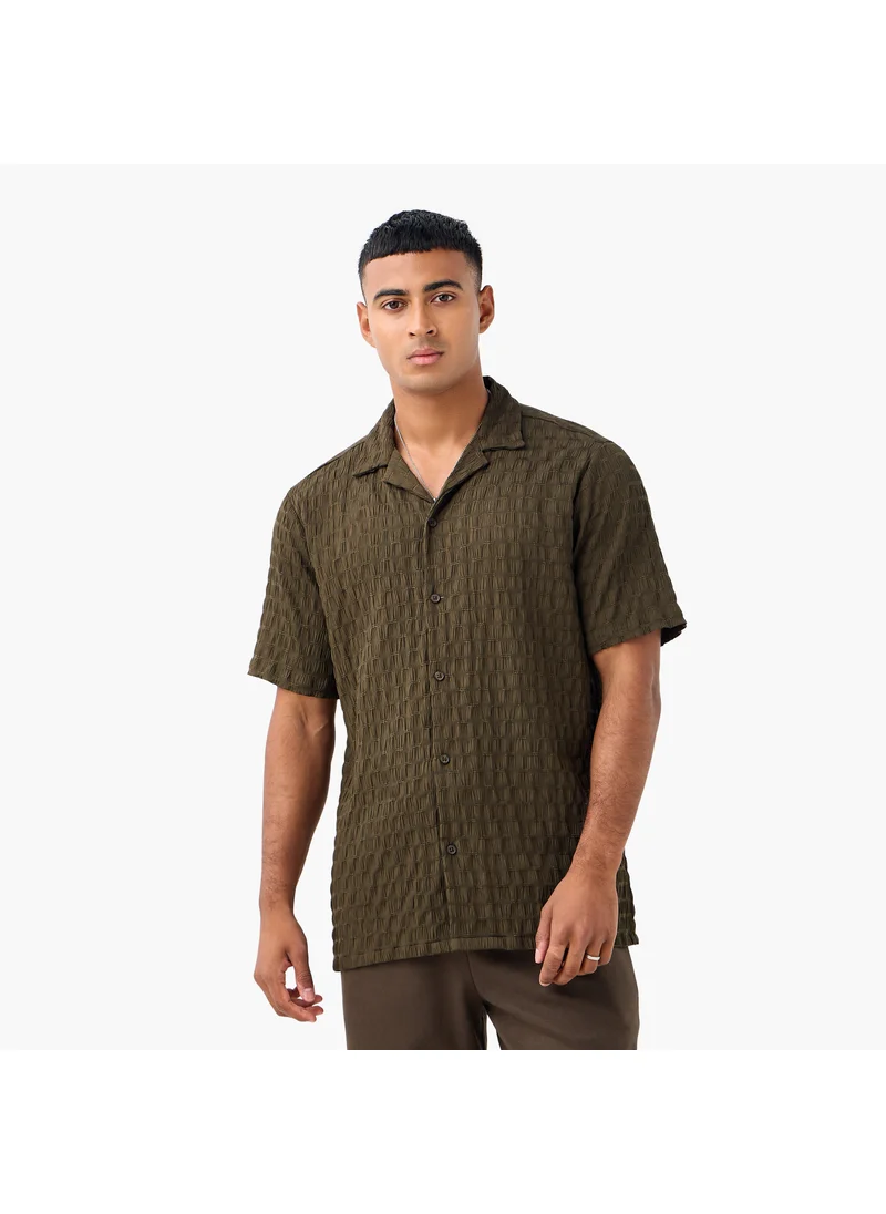 فاف Regular Fit Dobby Textured Shirt with Camp Collar and Short Sleeves
