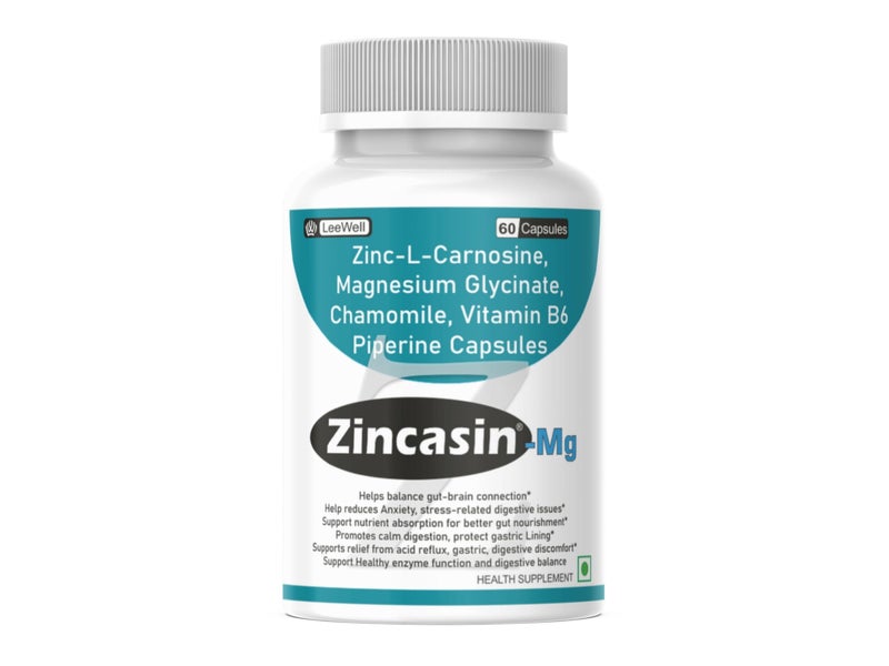 Zincasin -Mg with Zinc Carnosine, Magnesium glycinate, Chamomile, Vitamin B6 & Piperine | Leaky Gut | Digestive & Stress Support | Gut Soothing & Relaxation Support Supplement – 60 Capsules - Image 5