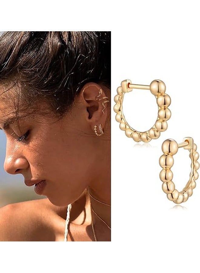 Mevecco Women Huggie Hoop Earrings Gold Ear Stud Cuff 14K Gold Filled Small Boho Beach Simple Delicate Handmade Hypoallergenic Jewelry Gift - Image 3