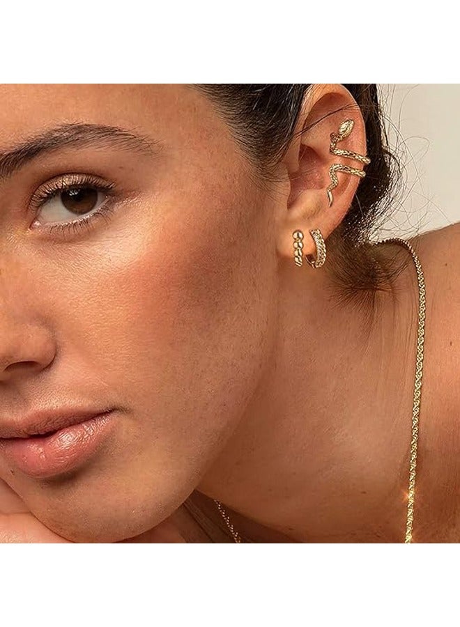 Mevecco Women Huggie Hoop Earrings Gold Ear Stud Cuff 14K Gold Filled Small Boho Beach Simple Delicate Handmade Hypoallergenic Jewelry Gift - Image 5