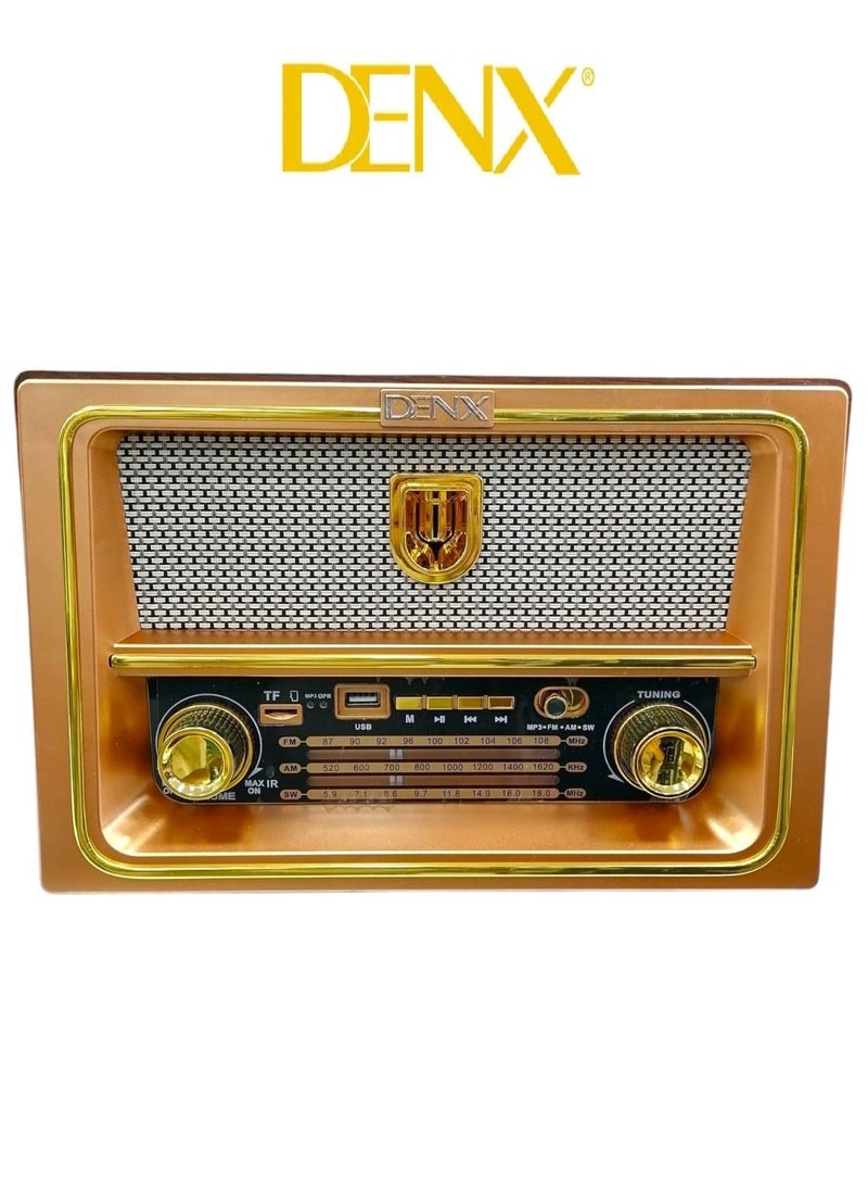 Denx Rechargeable HI-FI Radio with Remote Control, Large Capacity Battery, Portable, Retro Style FM Radio, Support Bluetooth, SD Card Slot, USB - Image 2