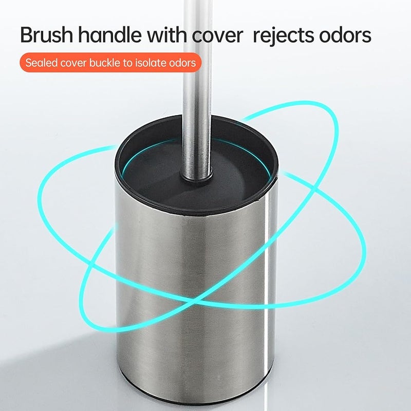 BRIMIX Toilet Brush with Holder Set Stainless Steel 304 Toilet Cleaning Brush for Bathroom Round Floor Standing Toilet Bowl Brush (Brushed Nickel) - Image 4