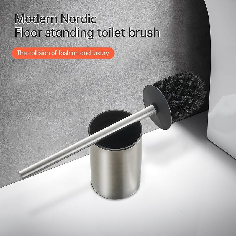 BRIMIX Toilet Brush with Holder Set Stainless Steel 304 Toilet Cleaning Brush for Bathroom Round Floor Standing Toilet Bowl Brush (Brushed Nickel) - Image 2