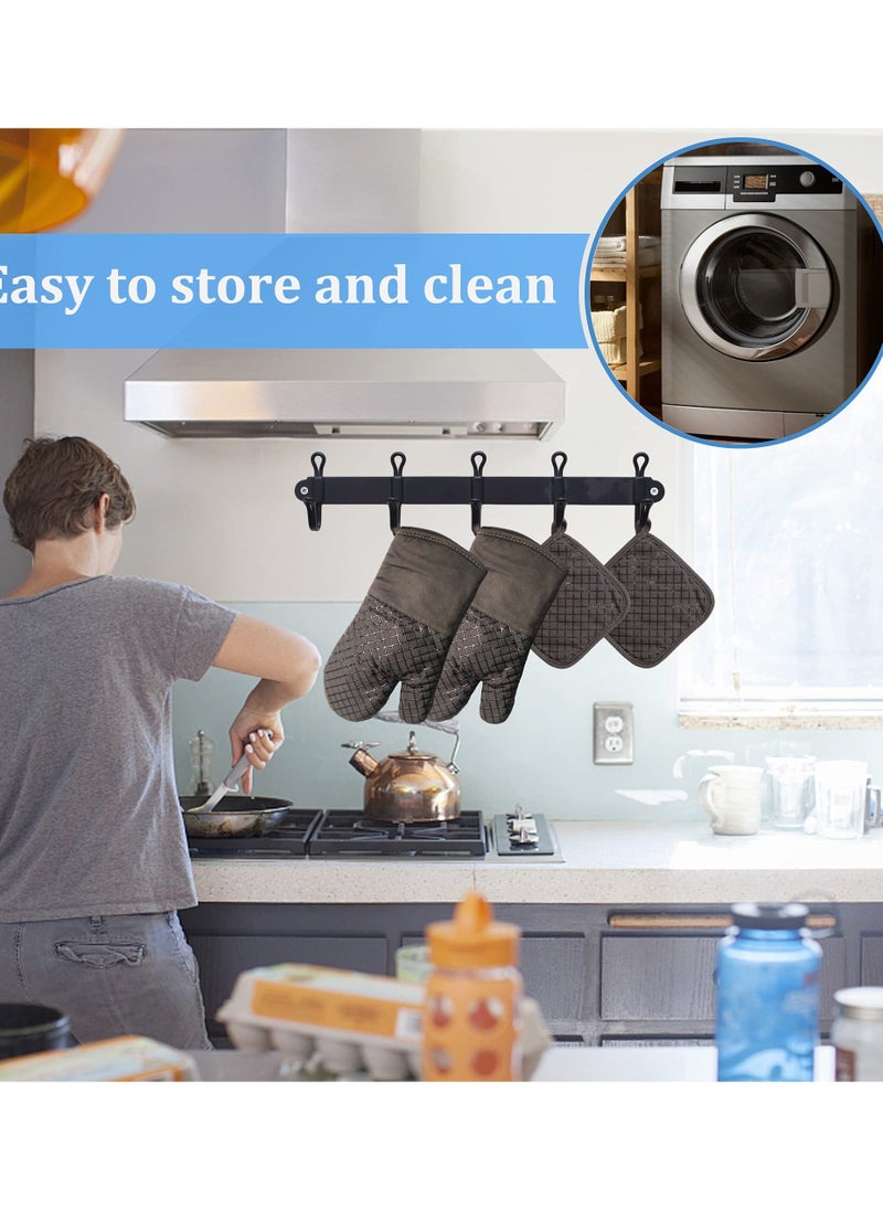 4pcs Oven Mitts and Pot Holders Kitchen Oven Glove High Heat Resistant 500°F Extra Long Oven Mitts and Potholder with Recycled Cotton Infill and Silicone Non-Slip Surface for Baking Cooking - Image 3
