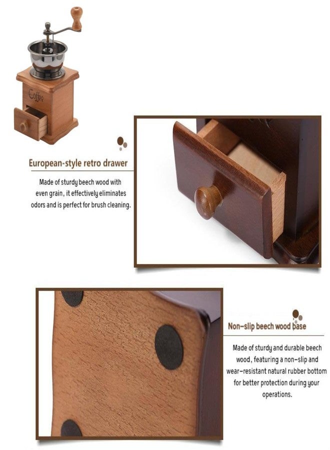 Eitonbu Wooden Manual Coffee Grinder Vintage Style Hand Coffee Mill Burr Coffee Grinder with Ceramic Hand Crank,Wooden Manual Coffee Grinder Cleaning Brush (Light Brown) - Image 3