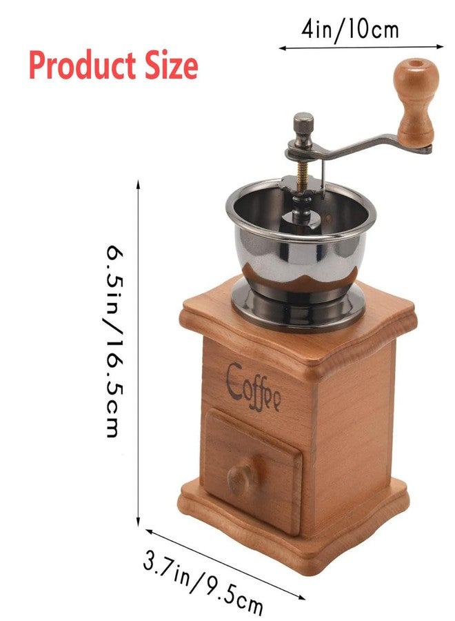 Eitonbu Wooden Manual Coffee Grinder Vintage Style Hand Coffee Mill Burr Coffee Grinder with Ceramic Hand Crank,Wooden Manual Coffee Grinder Cleaning Brush (Light Brown) - Image 2