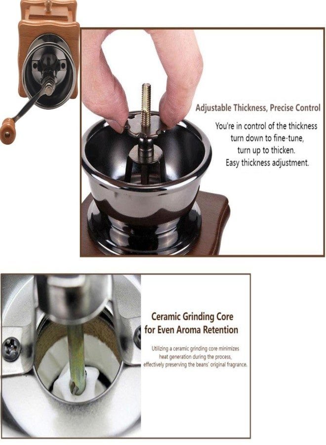 Eitonbu Wooden Manual Coffee Grinder Vintage Style Hand Coffee Mill Burr Coffee Grinder with Ceramic Hand Crank,Wooden Manual Coffee Grinder Cleaning Brush (Light Brown) - Image 4