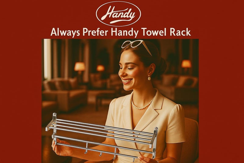 HANDY 18-Inch Stainless Steel Folding Towel Rack with Rod and Hooks | Wall Mounted Bathroom Towel Stand | Space-Saving Bathroom Accessory - Image 4