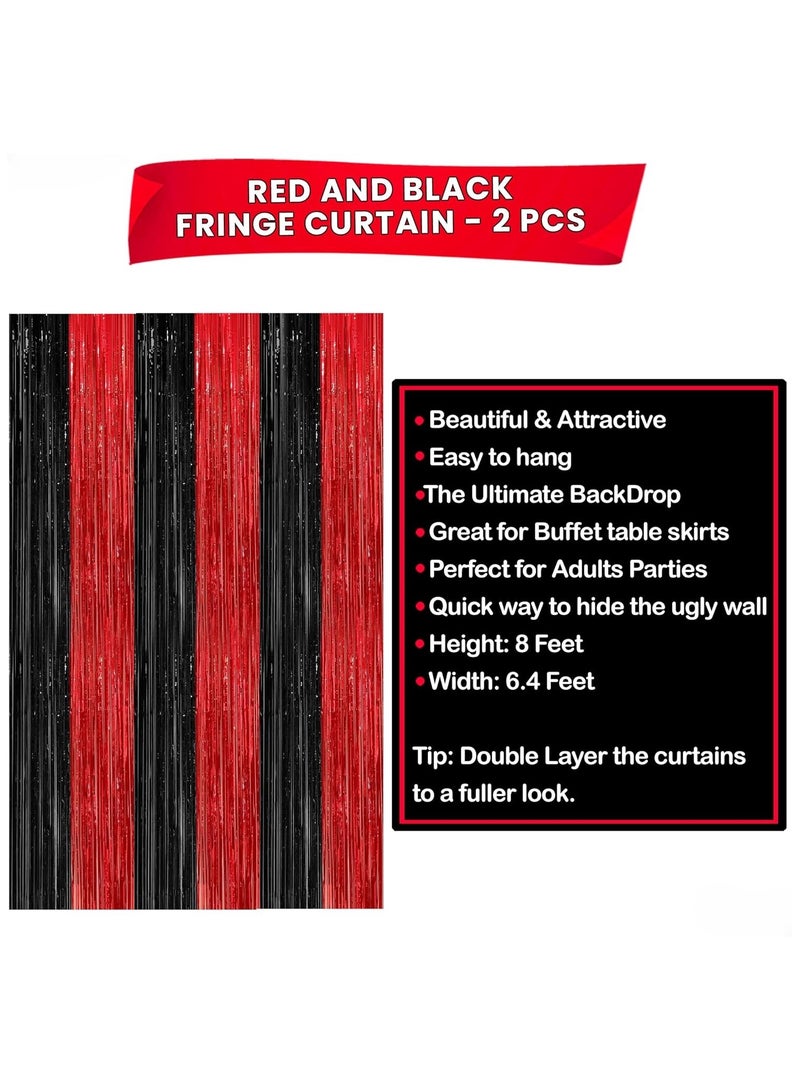 KATCHON Black and Red Foil Fringe Curtain Pack of 2 for Party Decoration - Image 2