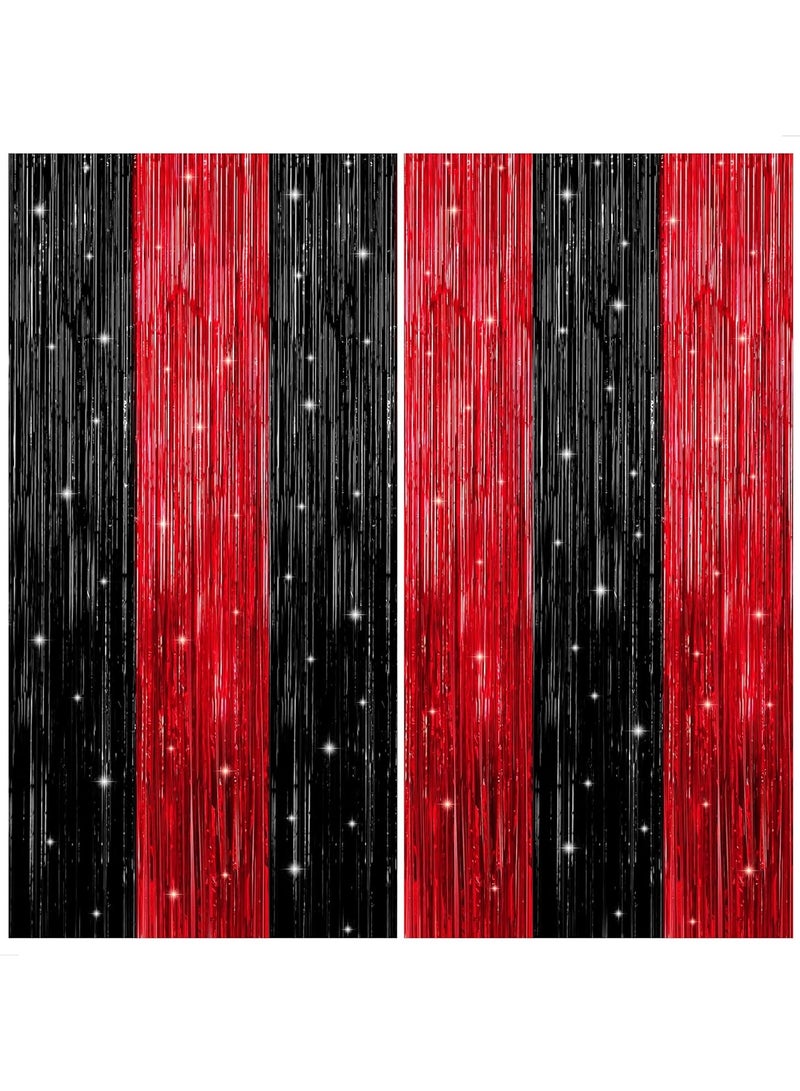 KATCHON Black and Red Foil Fringe Curtain Pack of 2 for Party Decoration - Image 1