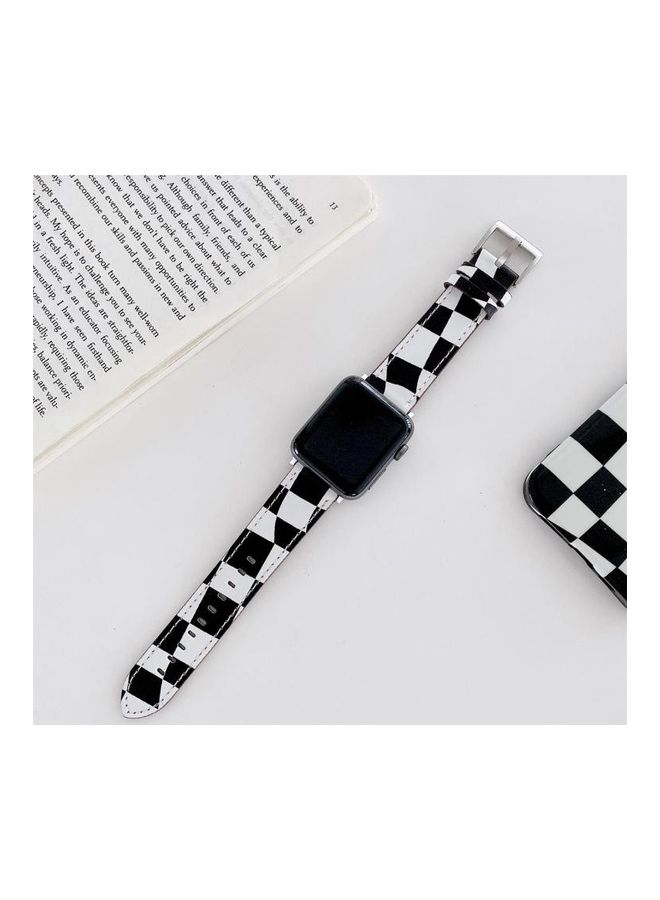 NIBEMINENT Checkerboard Leather Replacement Strap Watchband For Apple Watch Series 7/6/SE/5/4/3/2/1 42mm Black - Image 1