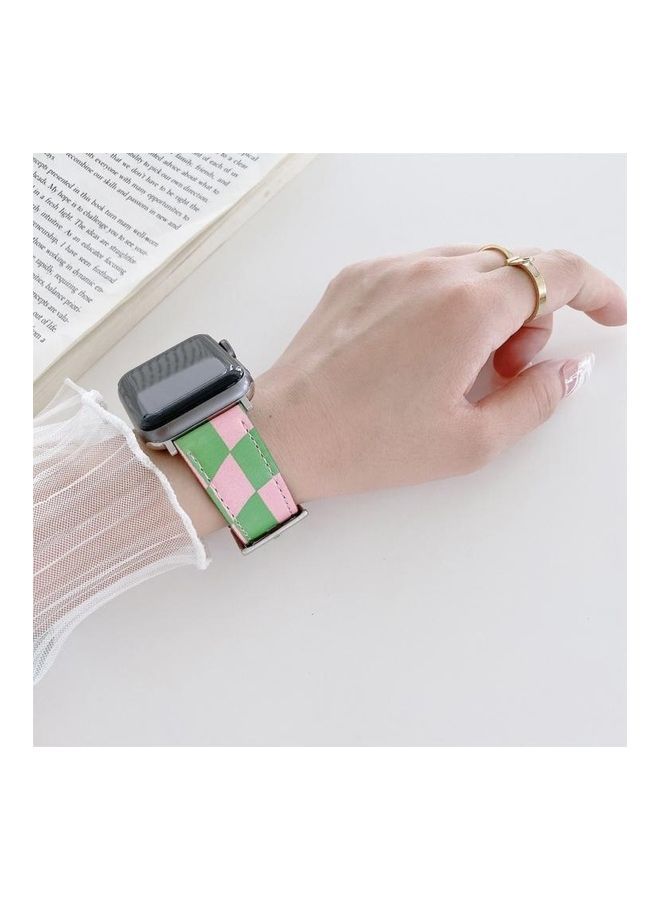 NIBEMINENT Checkerboard Leather Replacement Strap Watchband For Apple Watch Series 7/6/SE/5/4/3/2/1 42mm Black - Image 5