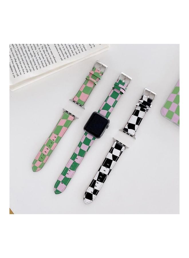 NIBEMINENT Checkerboard Leather Replacement Strap Watchband For Apple Watch Series 7/6/SE/5/4/3/2/1 42mm Black - Image 3