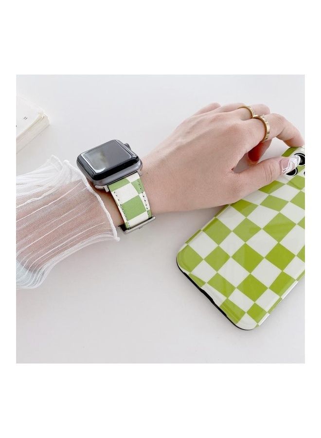 NIBEMINENT Checkerboard Leather Replacement Strap Watchband For Apple Watch Series 7/6/SE/5/4/3/2/1 42mm Black - Image 4