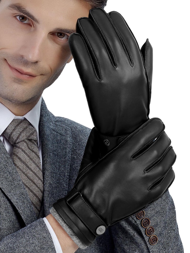 GSG SINCE 1998 GSG Mens Winter Gloves Nappa Sheepskin Leather Driving Gloves with Warm Wool Cold Weather Touchscreen Dress Glove Black,M - Image 1