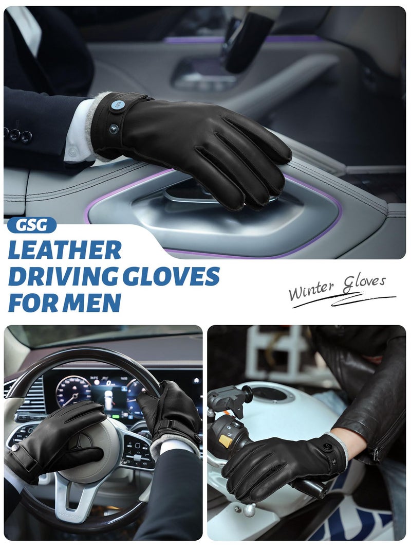 GSG SINCE 1998 GSG Mens Winter Gloves Nappa Sheepskin Leather Driving Gloves with Warm Wool Cold Weather Touchscreen Dress Glove Black,M - Image 2