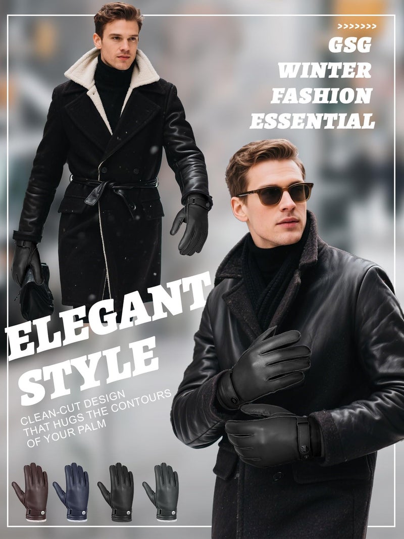 GSG SINCE 1998 GSG Mens Winter Gloves Nappa Sheepskin Leather Driving Gloves with Warm Wool Cold Weather Touchscreen Dress Glove Black,M - Image 5