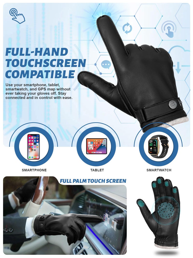GSG SINCE 1998 GSG Mens Winter Gloves Nappa Sheepskin Leather Driving Gloves with Warm Wool Cold Weather Touchscreen Dress Glove Black,M - Image 3