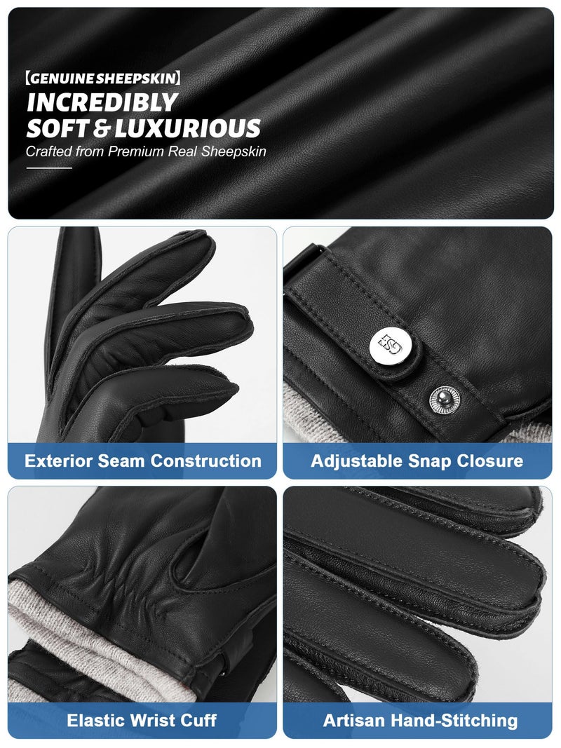 GSG SINCE 1998 GSG Mens Winter Gloves Nappa Sheepskin Leather Driving Gloves with Warm Wool Cold Weather Touchscreen Dress Glove Black,M - Image 4