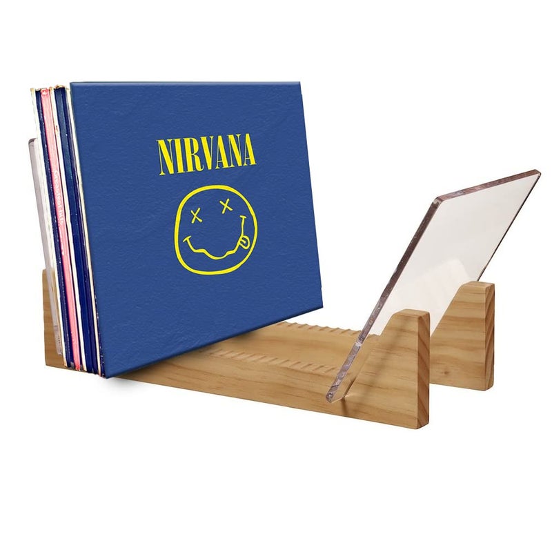 KAIU Vinyl Record Storage Holder - Solid Wood with Crystal Clear Acrylic Holder - Premium Design, Perfect 12" LPs or 7" Singles Display Unit - Stores and Supports up to 50 Albums (Clear) - Image 1