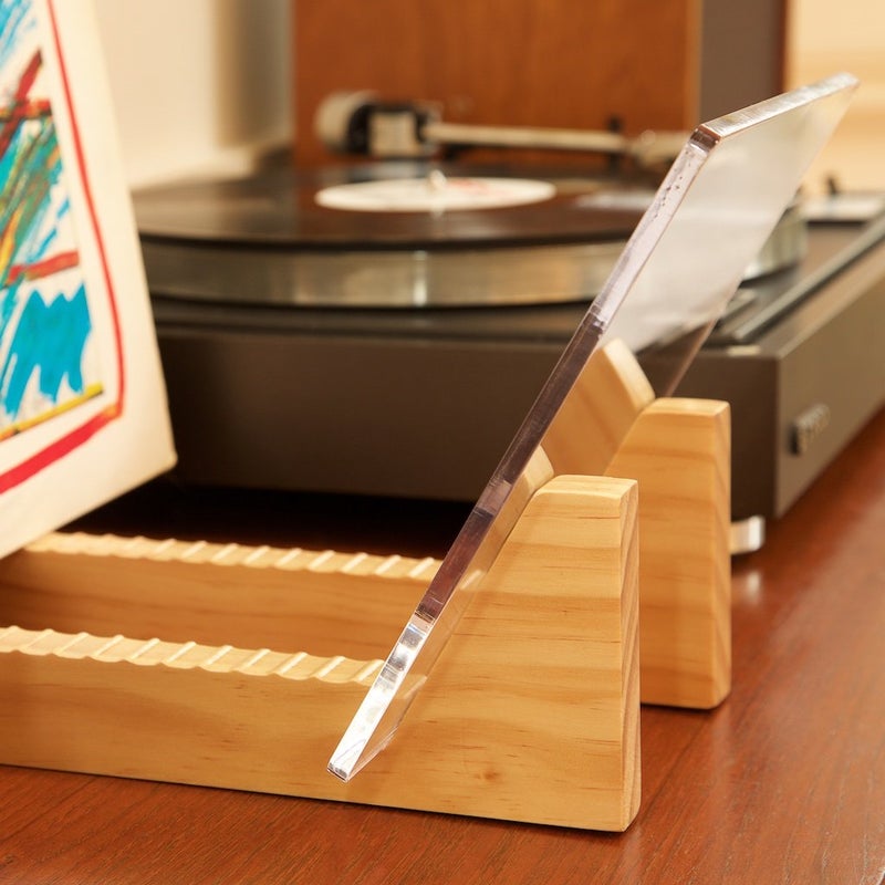 KAIU Vinyl Record Storage Holder - Solid Wood with Crystal Clear Acrylic Holder - Premium Design, Perfect 12" LPs or 7" Singles Display Unit - Stores and Supports up to 50 Albums (Clear) - Image 4