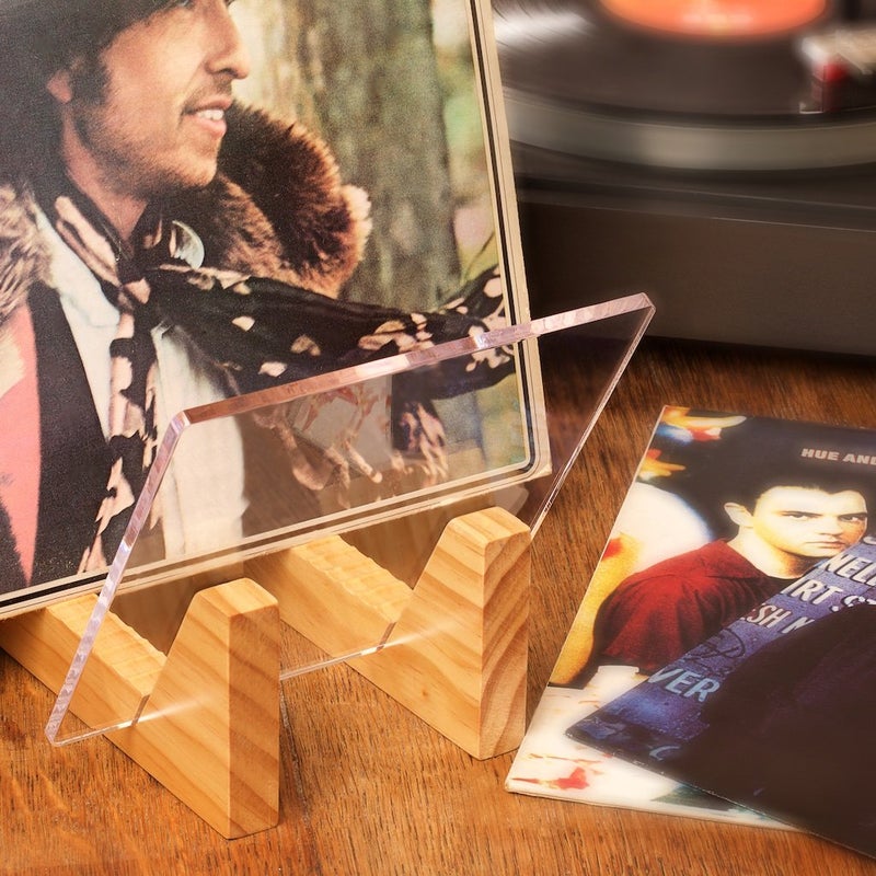 KAIU Vinyl Record Storage Holder - Solid Wood with Crystal Clear Acrylic Holder - Premium Design, Perfect 12" LPs or 7" Singles Display Unit - Stores and Supports up to 50 Albums (Clear) - Image 5