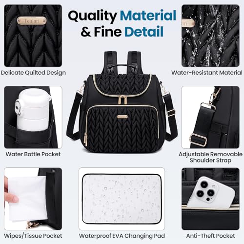 Tealari 4 in 1 Convertible Diaper Bag Backpack,Waterproof Baby Diaper Bag with Changing Pad,Converts into Baby Tote Bag,Diaper Backpack,Stroller Bag and Crossbody Diaper Bag - Image 5