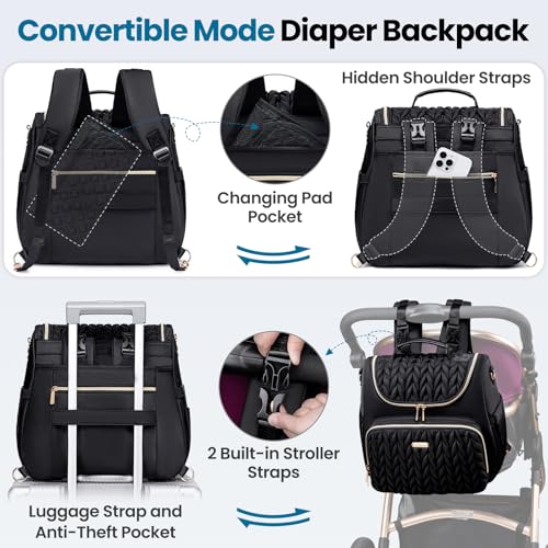Tealari 4 in 1 Convertible Diaper Bag Backpack,Waterproof Baby Diaper Bag with Changing Pad,Converts into Baby Tote Bag,Diaper Backpack,Stroller Bag and Crossbody Diaper Bag - Image 4