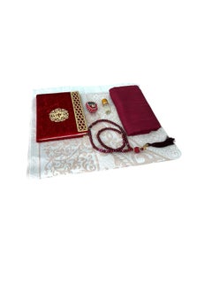 Generic Sajadati Deluxe Muslim Prayer Gift Set – Holy Quran, Premium Salah Mat, Head Scarf, Tasbih Beads & Digital Counter, Oud Oil – Elegant Maroon Dark Red Islamic Gift for Ramadan, Eid & Special Occasions  - Image 4