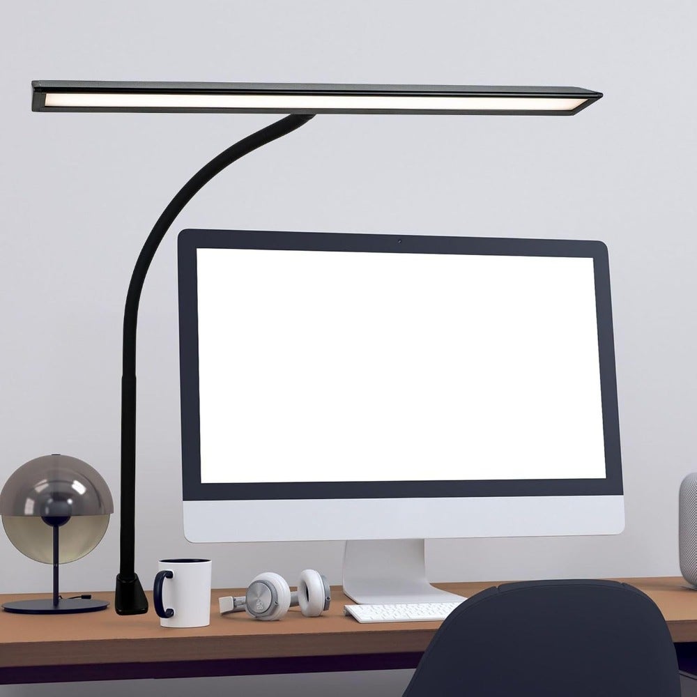 LED Desk Lamps for Home Office, Eye-Caring Desk Light 25 Lighting Modes Adjustable Flexible Gooseneck Clamp Light for Reading, Study, Workbench, Black