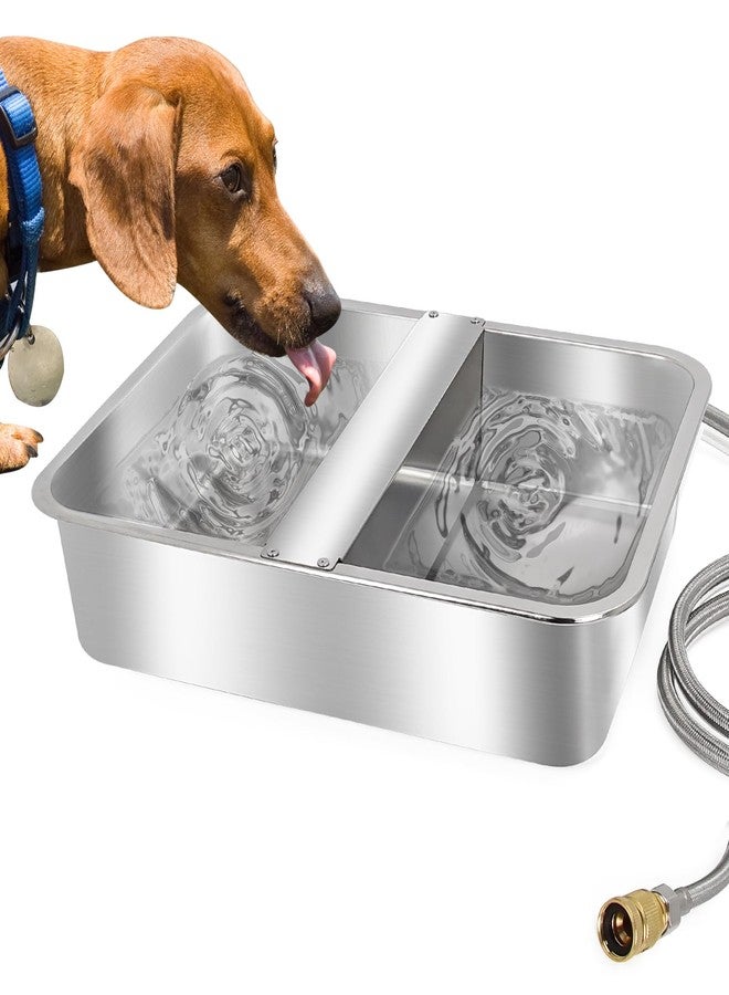 APlayfulBee Automatic Water Dispenser for Dogs Livestock Water Trough 4 Gal Large Size Stainless Steel Waterer Feeder Outdoor Automatic Dog Water Bowl with Float Valve and 6.56 ft Water Hose Kit - Image 1
