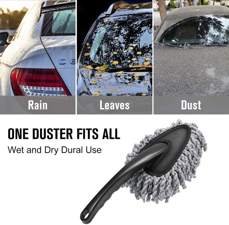 Porslin 5 Pcs Microfiber Car Duster Kit - Extendable Long Handle Car Cleaning Accessories - Interior & Exterior Detailing Brush Set - Scratch & Lint Free,Perfect for Cars,SUVs,Motorcycles,Home,Grey - Image 4