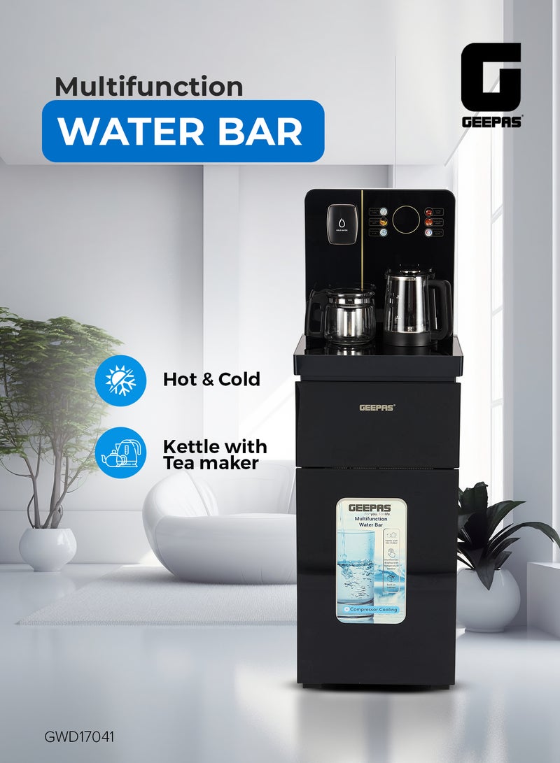 GEEPAS Multifunction Water Bar | Bottom Loading Hot & Cold Water Dispenser with Touchscreen | Tea Maker Kettle & Built-In Cabinet | 304 Stainless Steel Tank | GWD17041 Black GWD17041 Black - Image 1