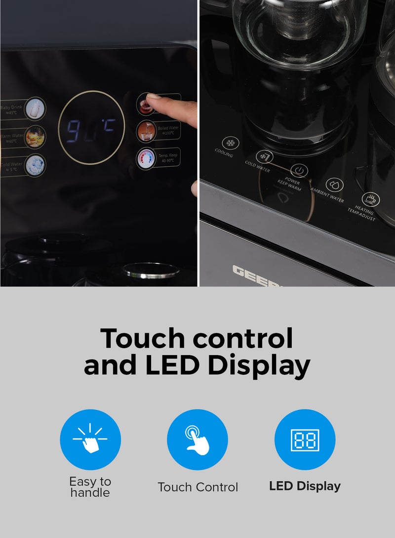 GEEPAS Multifunction Water Bar | Bottom Loading Hot & Cold Water Dispenser with Touchscreen | Tea Maker Kettle & Built-In Cabinet | 304 Stainless Steel Tank | GWD17041 Black GWD17041 Black - Image 4