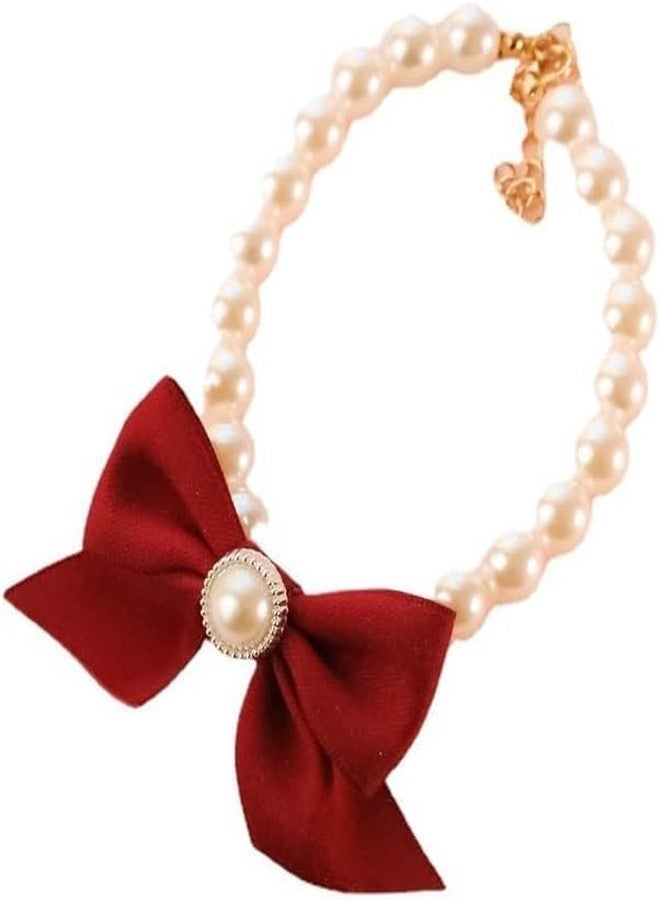 Zhuluck Red Dog Collar, Fashions Pet Pearl Necklace Diamond Crystal Cats Collar, Kitten Puppy Jewelry Collar for Puppy Pets Collar Decorative Accessories Dog Leash (M 25-31cm) - Image 1