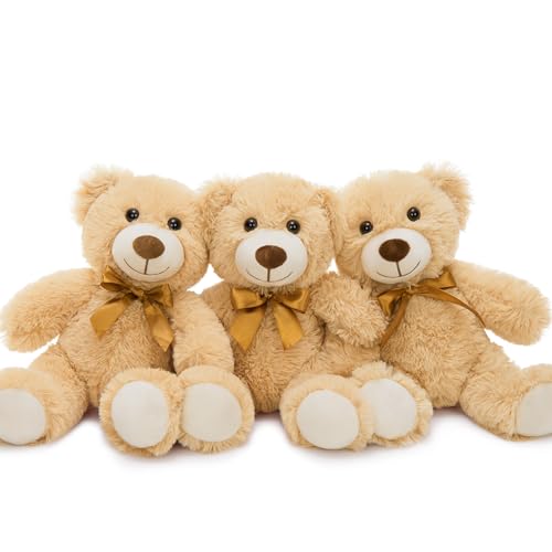 MorisMos 3Pcs Teddy Bears Bulk Baby Shower 14inch Cute Teddy Bear Stuffed Animals Plush Small Stuffed Bears on Centerpiece Baby Shower Brown - Image 1