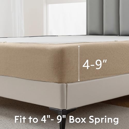 MIYE Jacquard Fabric Box Spring Cover,Super Stretchy Wrap Around 4 Sides Elastic Bed Skirt,Wrinkle & Fading Resistant,Washable & Easy Fit. (Cream, Twin) - Image 2