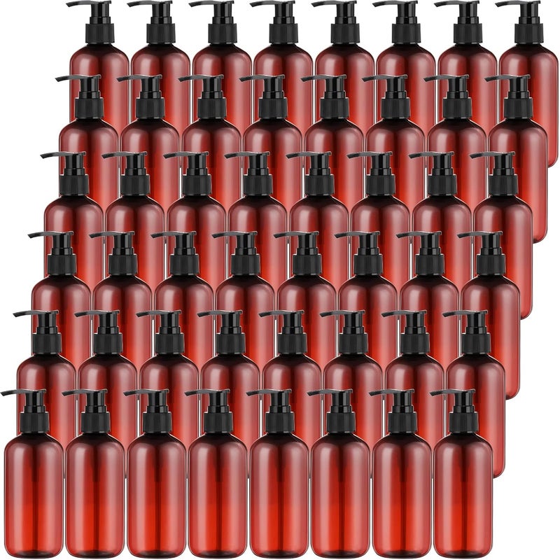 Eaasty 48 Pcs Pump Bottle Lotion Dispenser Refillable Shampoo Conditioner Hand Soap Dispenser Plastic Empty 8oz/250ml Clear Reusable Body Wash Container Bulk (Brown, Black) 