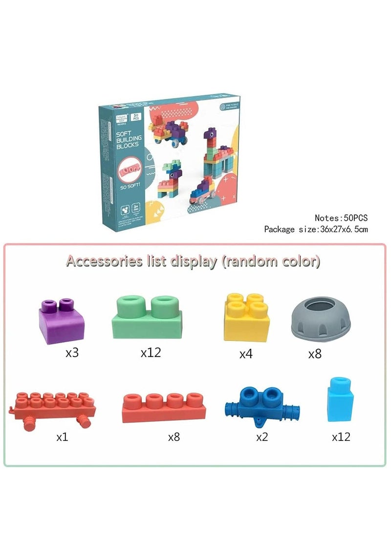 Arabest - Soft and Safe Building Blocks Toys, 50 Pcs Build Blocks Sensory Toys Sets, Educational Infant Blocks Kit for Toddlers Baby - Image 1