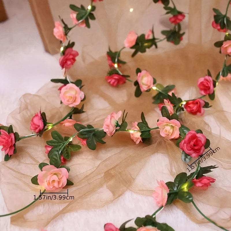 Pink LED Rose Fairy String Lights 20 Battery Powered Valentine Wedding Home Decorative - Image 4
