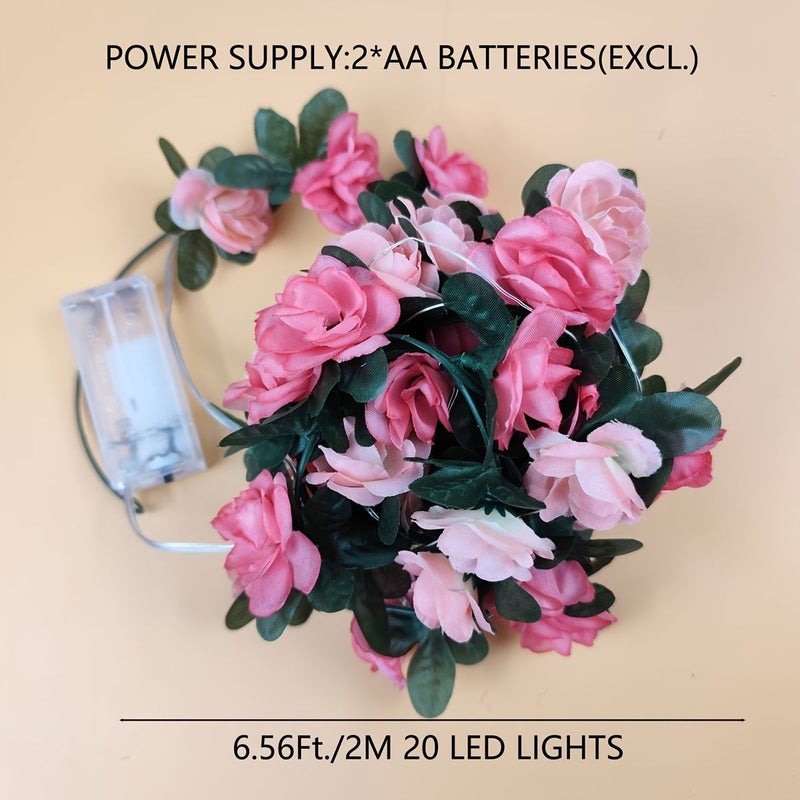 Pink LED Rose Fairy String Lights 20 Battery Powered Valentine Wedding Home Decorative - Image 3